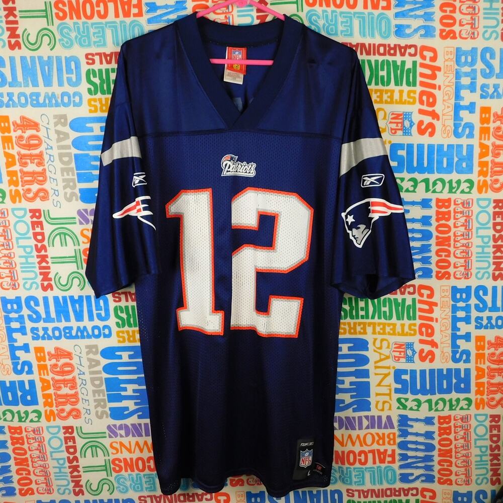 New England Patriots Tom Brady Jersey Size L Screened NFLPA RBK Vintage Y2K